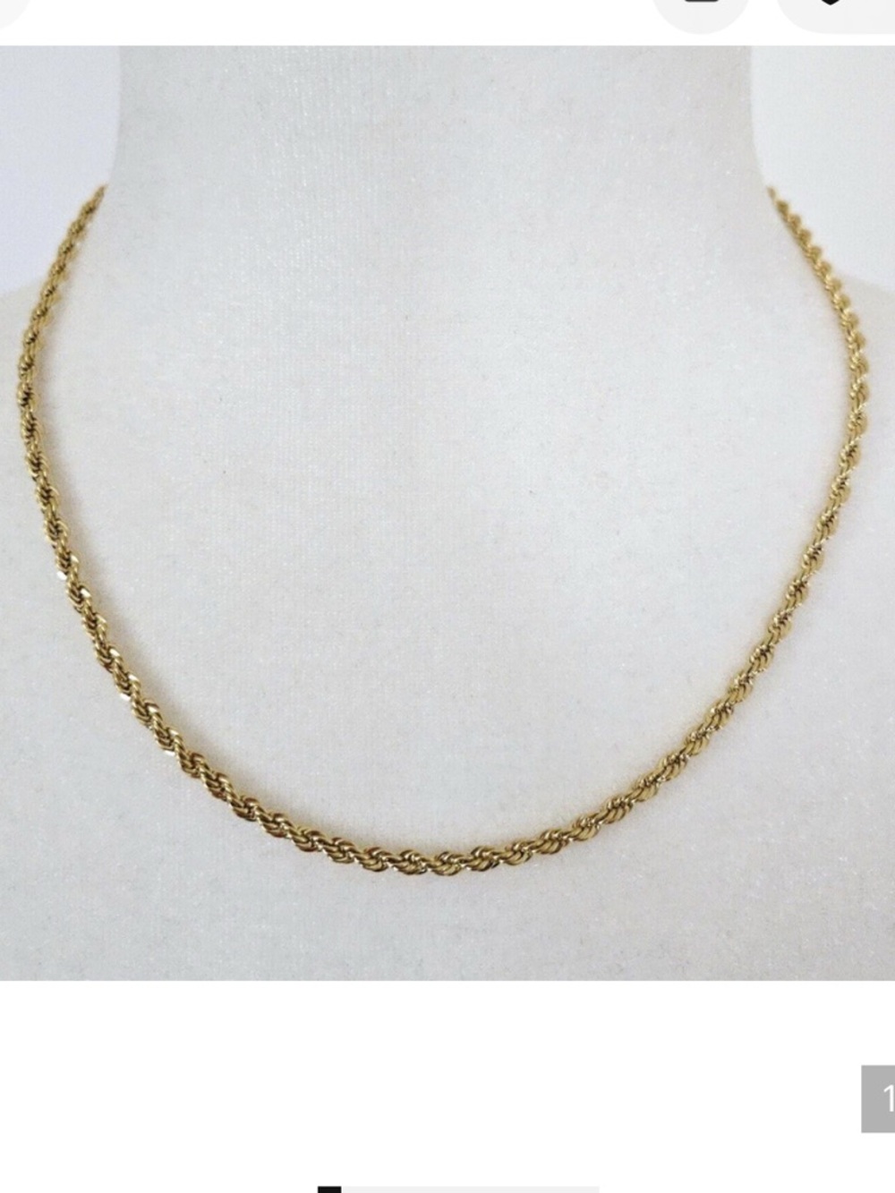 Vintage American Showcase Gold Plated Rope Chain Classic Necklace 18"